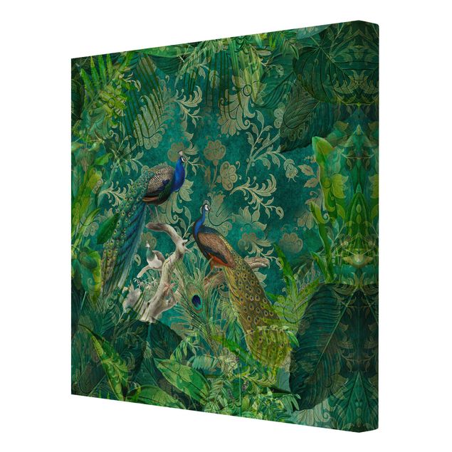 Green art prints Shabby Chic Collage - Noble Peacock II