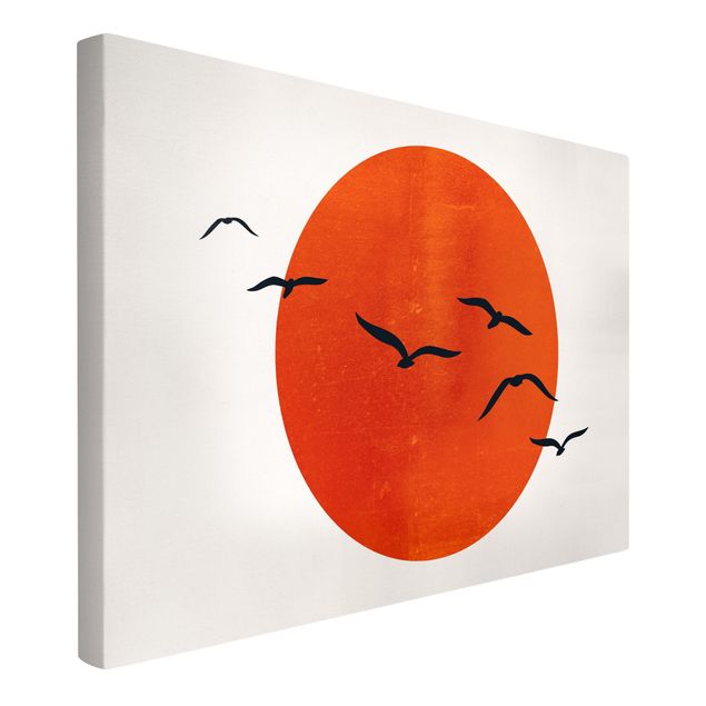 Canvas birds Flock Of Birds In Front Of Red Sun I