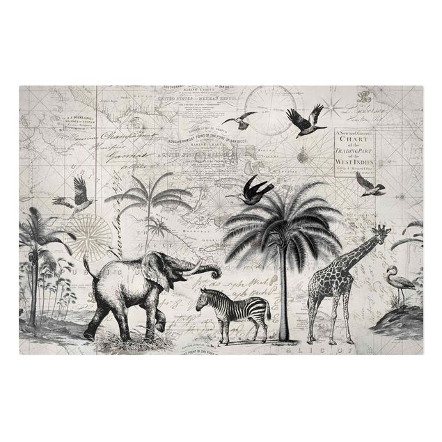 Giraffe canvas art Vintage Collage - Exotic Map