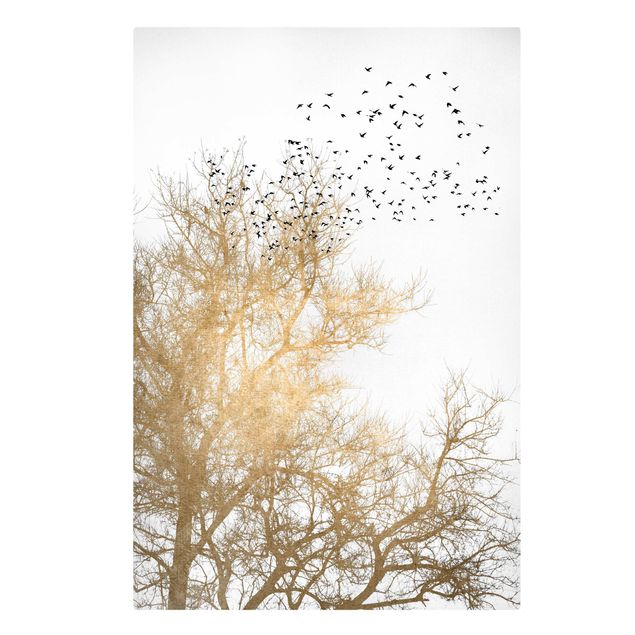 Art posters Flock Of Birds In Front Of Golden Tree