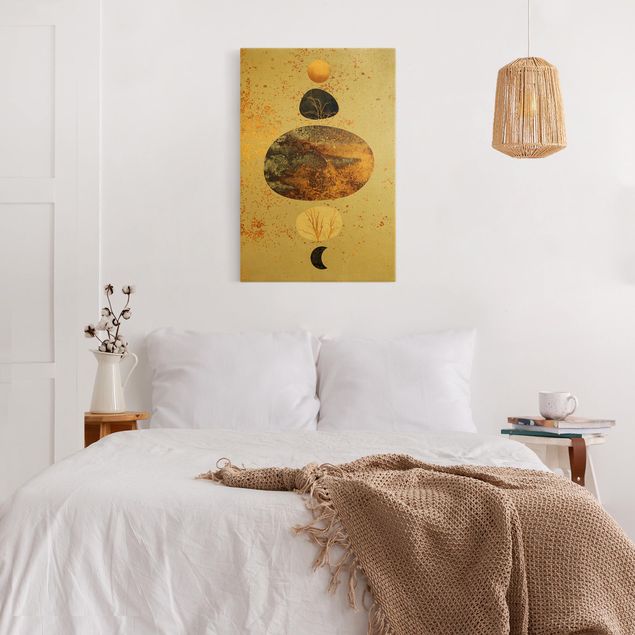 Abstract art prints Sun And Moon In Golden Glory