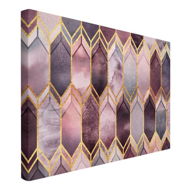 Abstract canvas wall art Stained Glass Geometric Rose Gold
