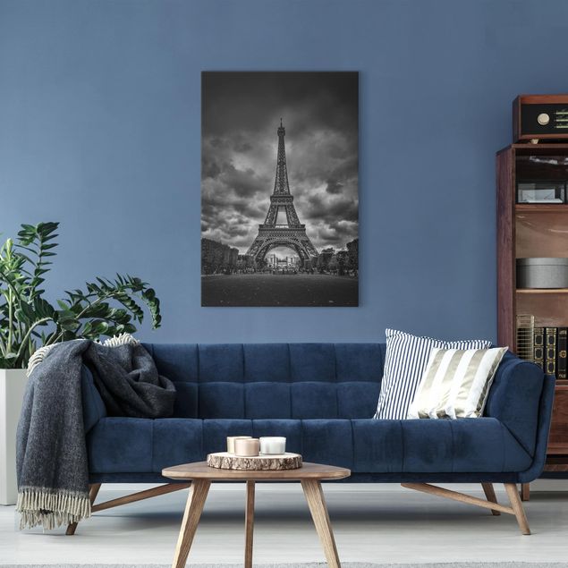 Paris canvas wall art Eiffel Tower In Front Of Clouds In Black And White