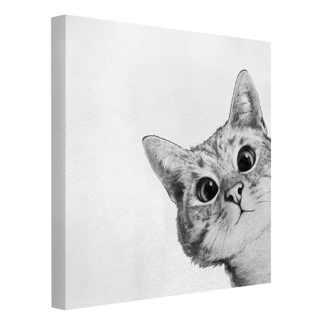 Cat canvas Illustration Cat Drawing Black And White