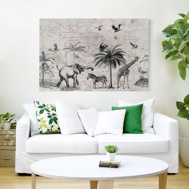 Giraffe canvas Vintage Collage - Exotic Map