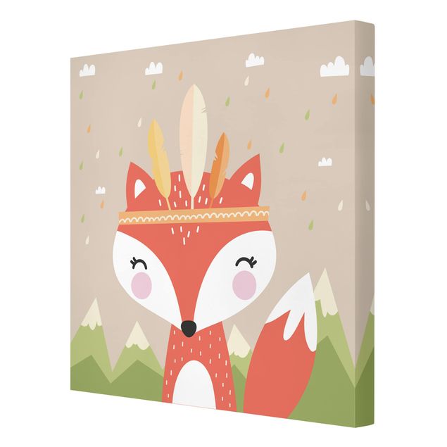 Red canvas wall art Indian Fox