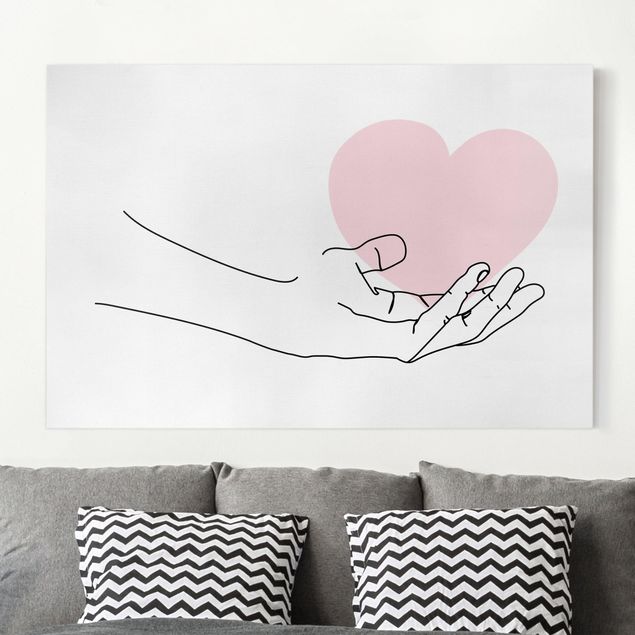 Canvas wall art Hand With Heart Line Art