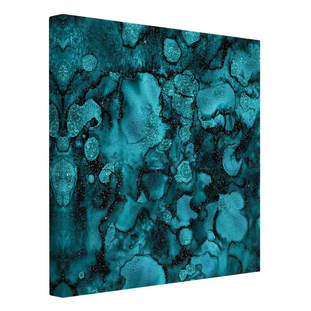 Abstract canvas wall art Turquoise Drop With Glitter