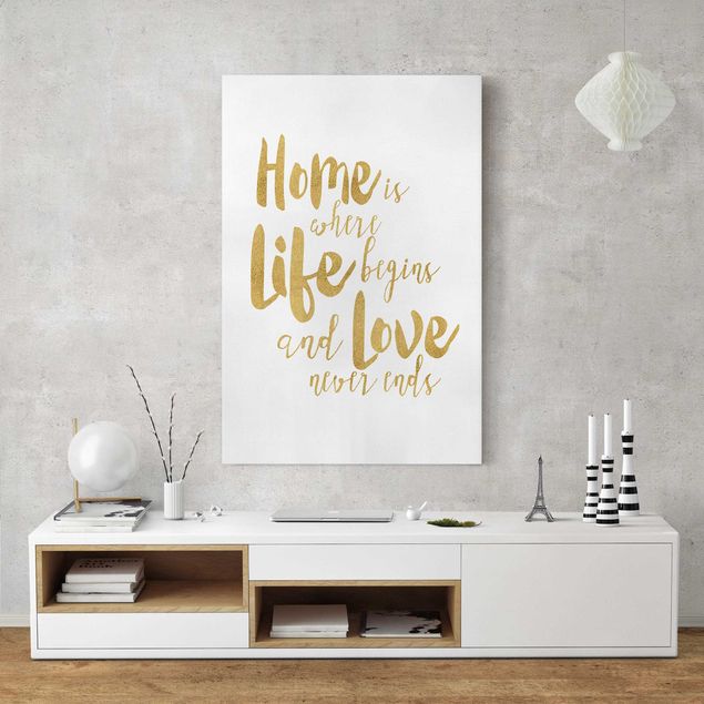 Canvas art Home Is Where Life Begins Gold
