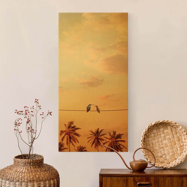 Bird canvas wall art Sunset With Hummingbird