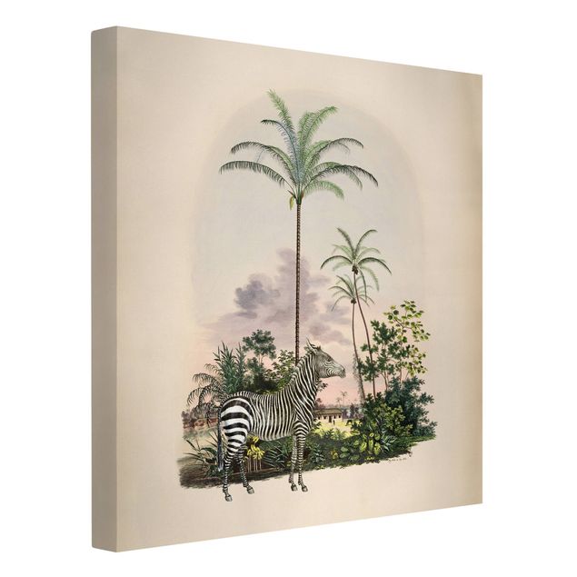 Sunset canvas wall art Zebra Front Of Palm Trees Illustration