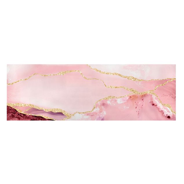 Canvas art Abstract Mountains Pink With Golden Lines