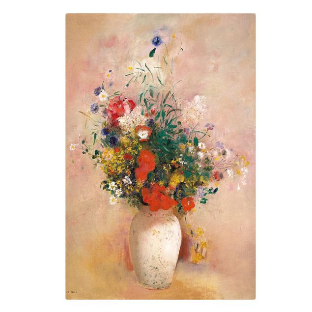 Canvas art Odilon Redon - Vase With Flowers (Rose-Colored Background)