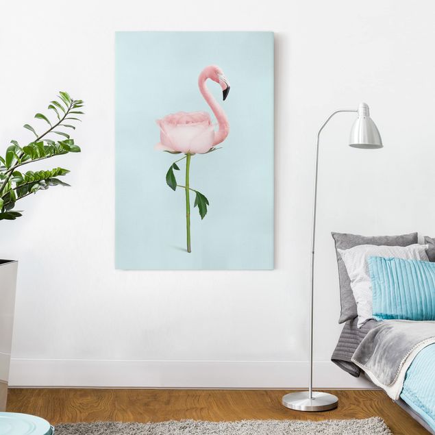 Pink rose canvas Flamingo With Rose