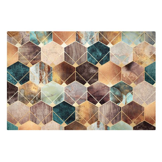 Abstract canvas wall art Turquoise Geometry Golden Art Deco