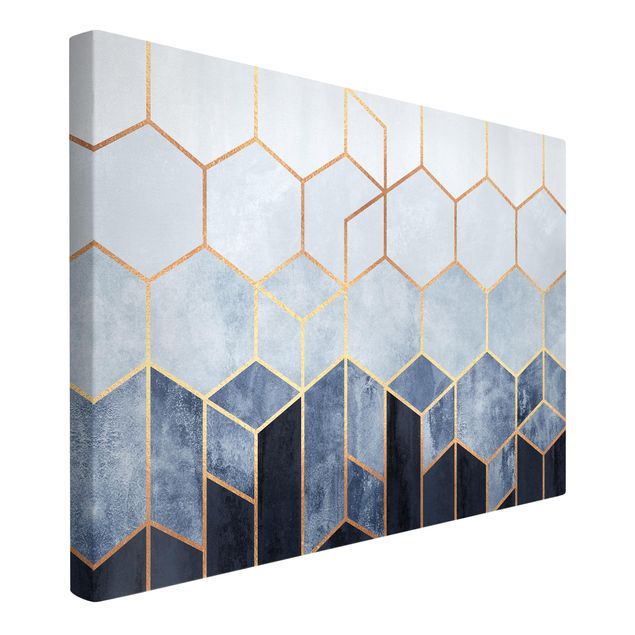Prints abstract Golden Hexagons Blue White