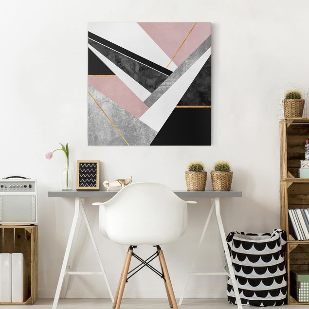 Art prints Black And White Geometry With Gold