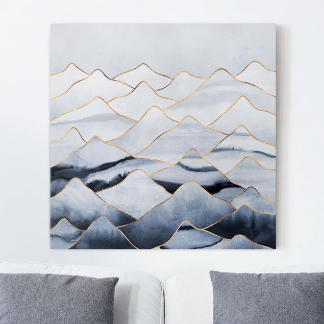 Abstract canvas wall art Watercolour Mountains White Gold