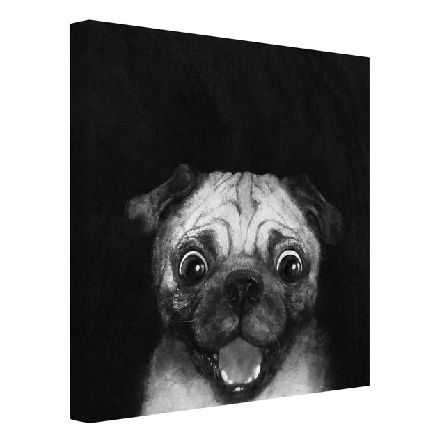 Art posters Illustration Dog Pug Painting On Black And White