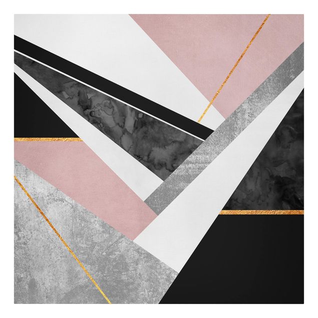 Pink wall art Black And White Geometry With Gold