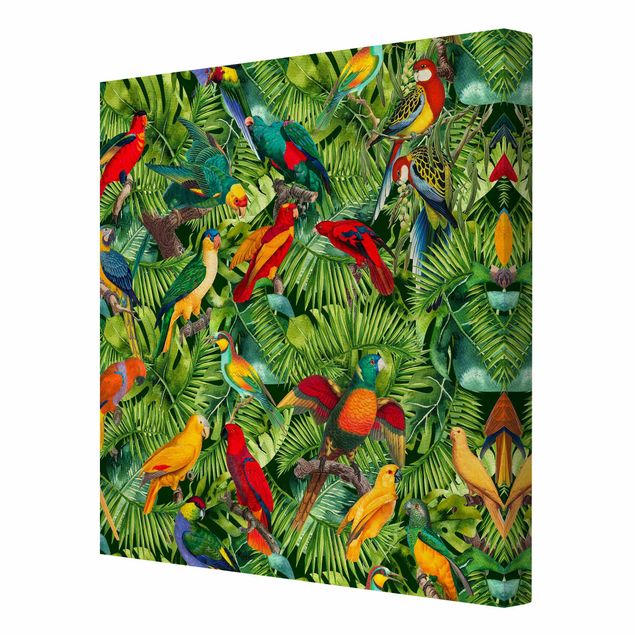 Animal wall art Colourful Collage - Parrots In The Jungle