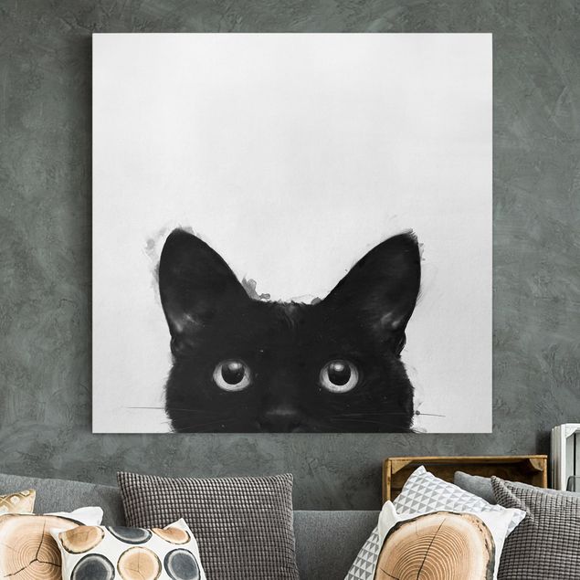Kitchen Illustration Black Cat On White Painting