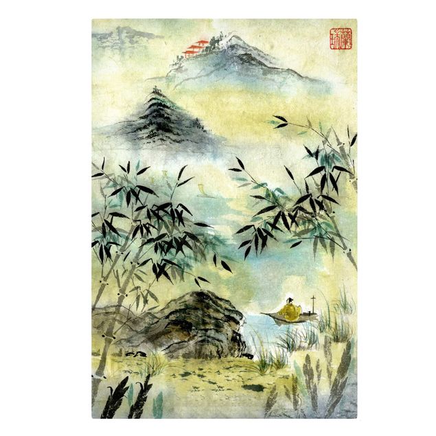 Canvas mountain Japanese Watercolour Drawing Bamboo Forest