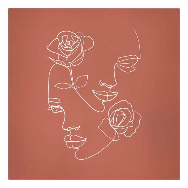 Art prints Line Art Faces Women Roses Copper