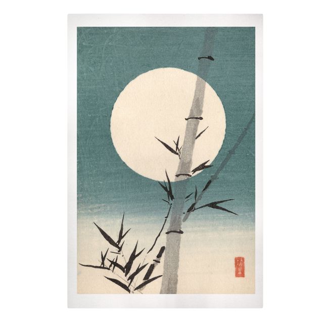Vintage wall art Japanese Drawing Bamboo And Moon