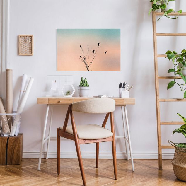 Sunset canvas wall art Birds In Front Of Rose Sun II