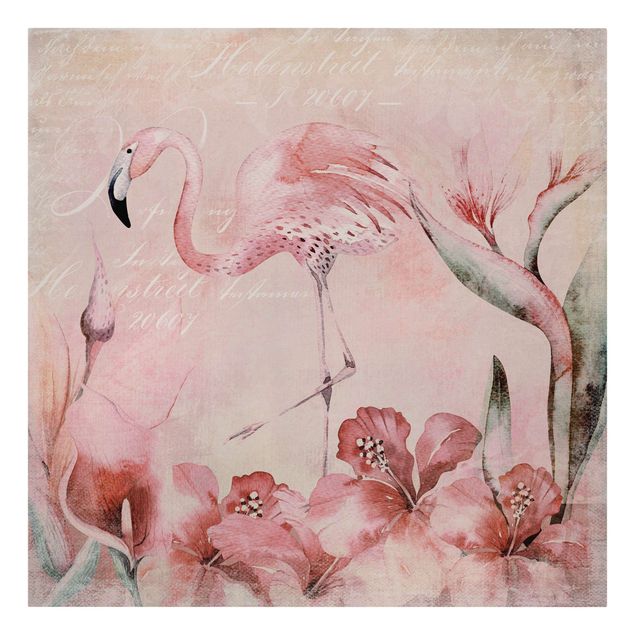 Animal wall art Shabby Chic Collage - Flamingo