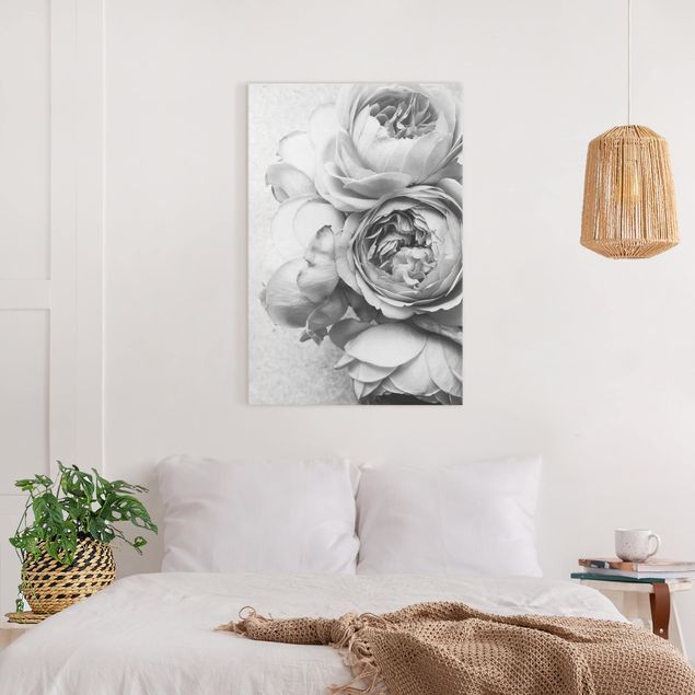 Canvas black and white Peony Flowers Black White