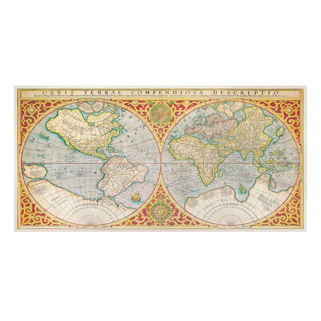 Prints multicoloured Historic World Map Orbis Descriptio Terrare Compendiosa