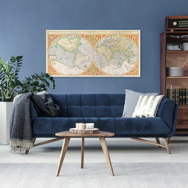Prints vintage Historic World Map Orbis Descriptio Terrare Compendiosa