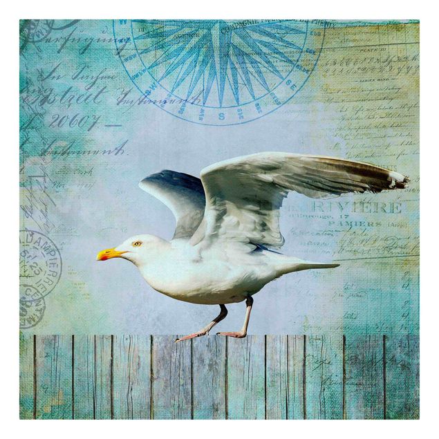 Vintage wall art Vintage Collage - Seagull On Wooden Planks