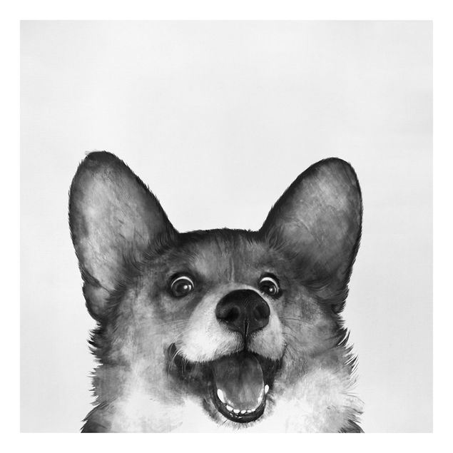 Canvas art Illustration Dog Corgi Black And White Painting