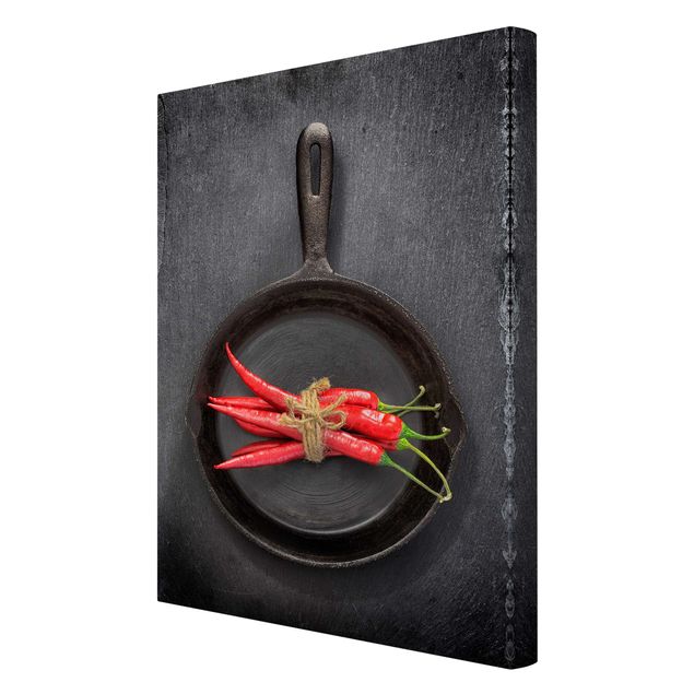 Red print Red Chili Bundles In Pan On Slate