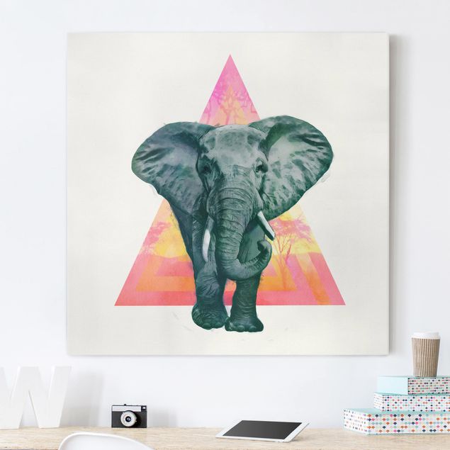Prints multicoloured Illustration Elephant Front Triangle Painting