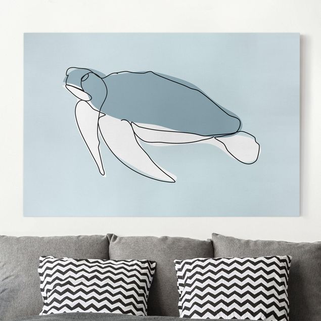Navy blue wall art Turtle Line Art
