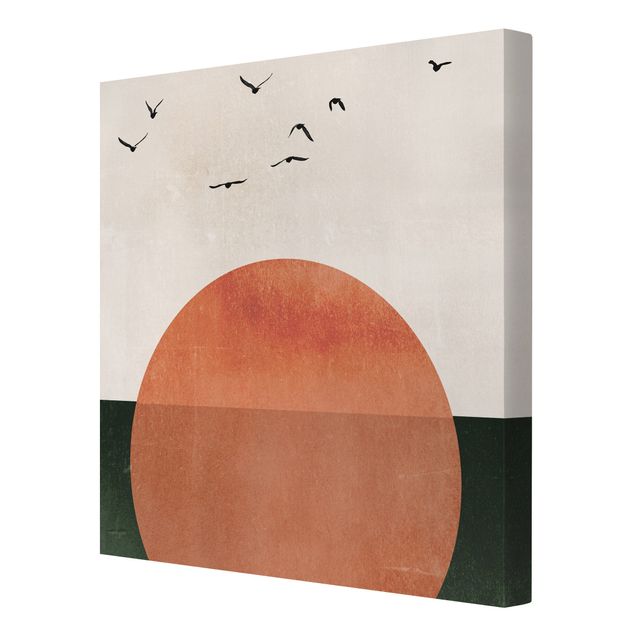 Canvas prints art print Flock Of Birds In Front Of Rising Sun