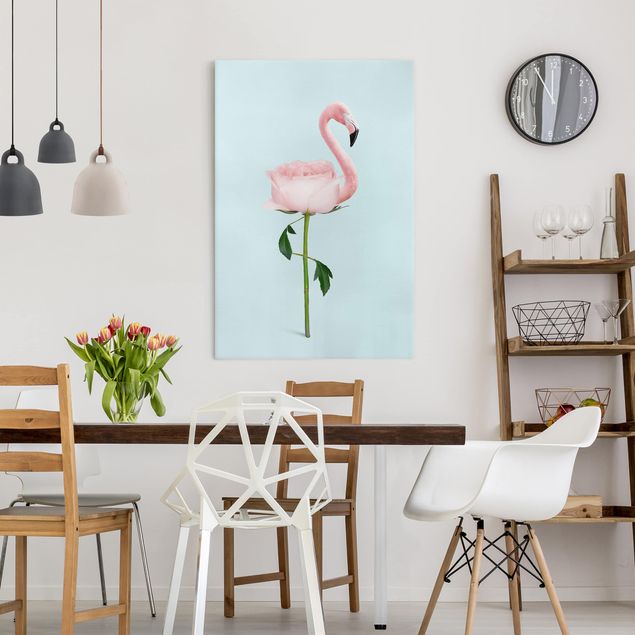 Canvas prints birds Flamingo With Rose