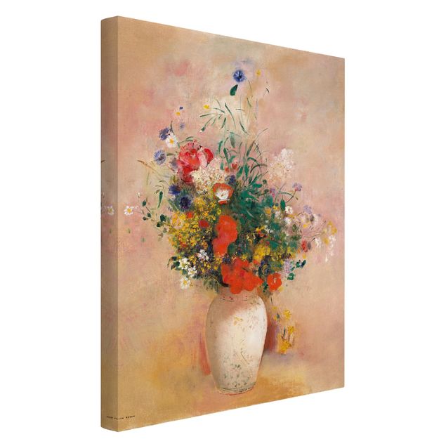 Art prints Odilon Redon - Vase With Flowers (Rose-Colored Background)
