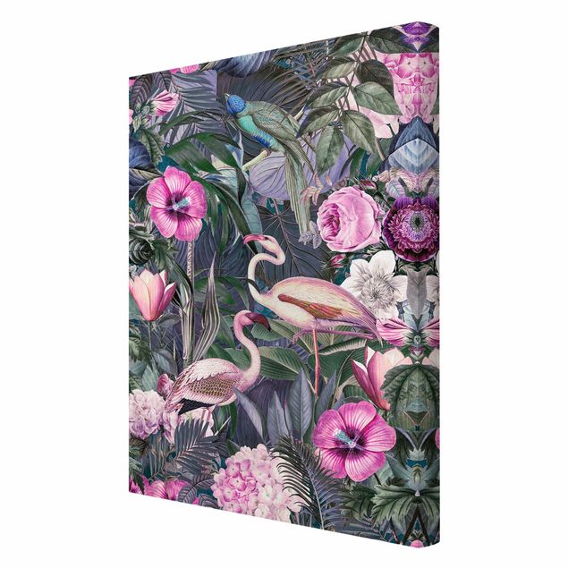 Canvas art prints Colourful Collage - Pink Flamingos In The Jungle