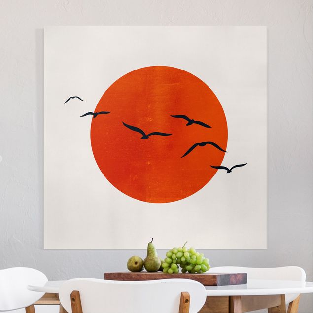 Kitchen Flock Of Birds In Front Of Red Sun I
