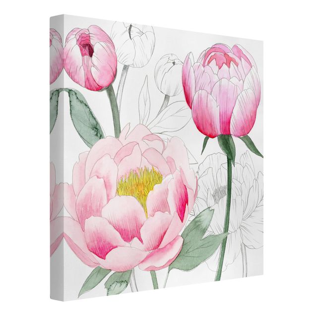 Floral picture Drawing Light Pink Peonies II