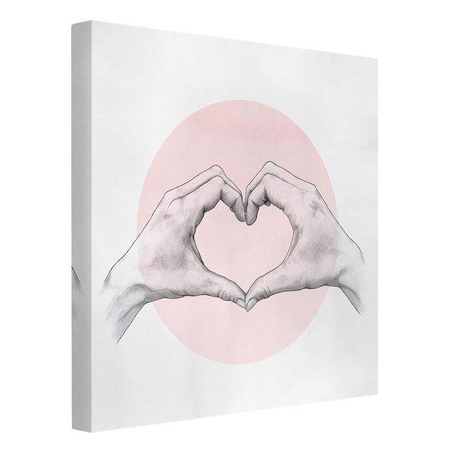 Canvas prints art print Illustration Heart Hands Circle Pink White