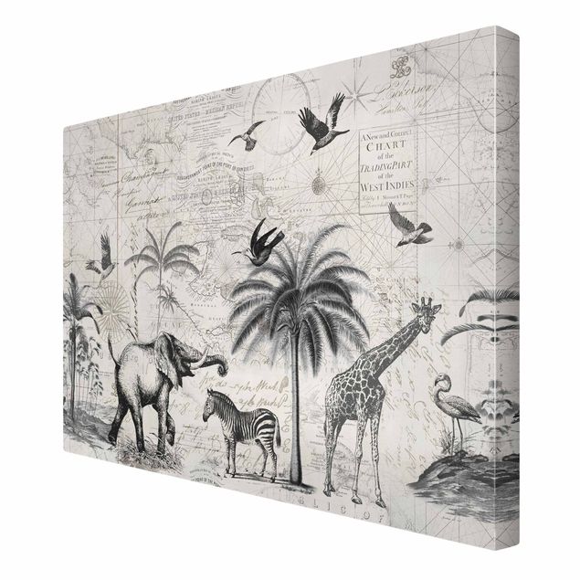 Zebra canvas print Vintage Collage - Exotic Map