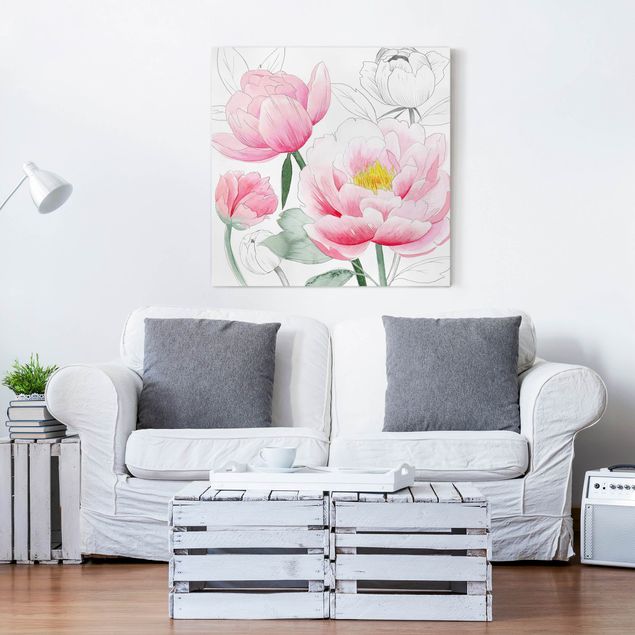 Rose canvas Drawing Light Pink Peonies