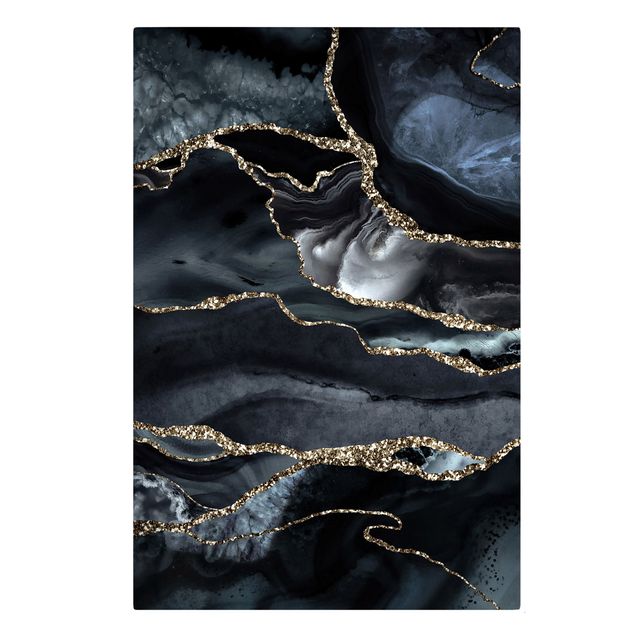 Abstract art prints Black With Glitter Gold