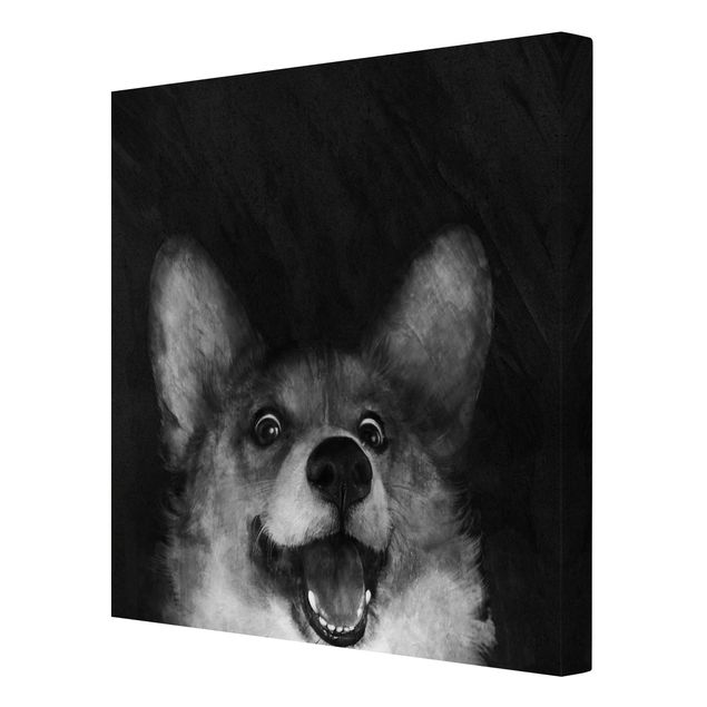 Wall art black and white Illustration Dog Corgi Paintig Black And White